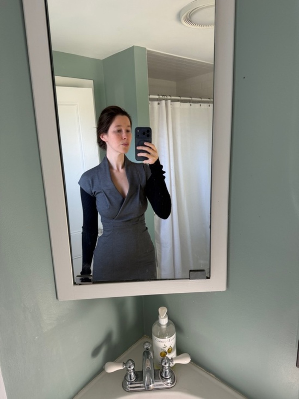 Gucci Gray Dress with Black Long Sleeves